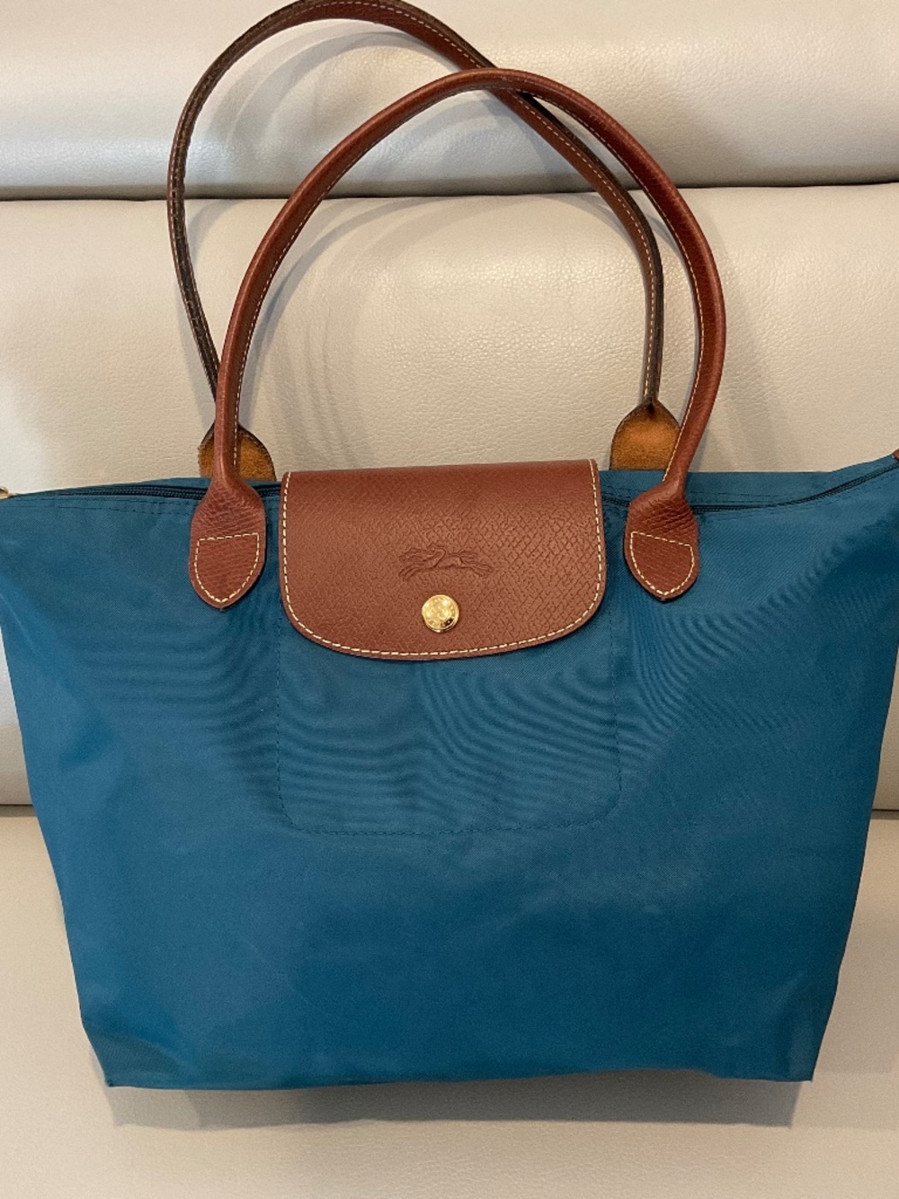 Longchamp Le Pilage Medium Nylon Tote Turquoise Blue